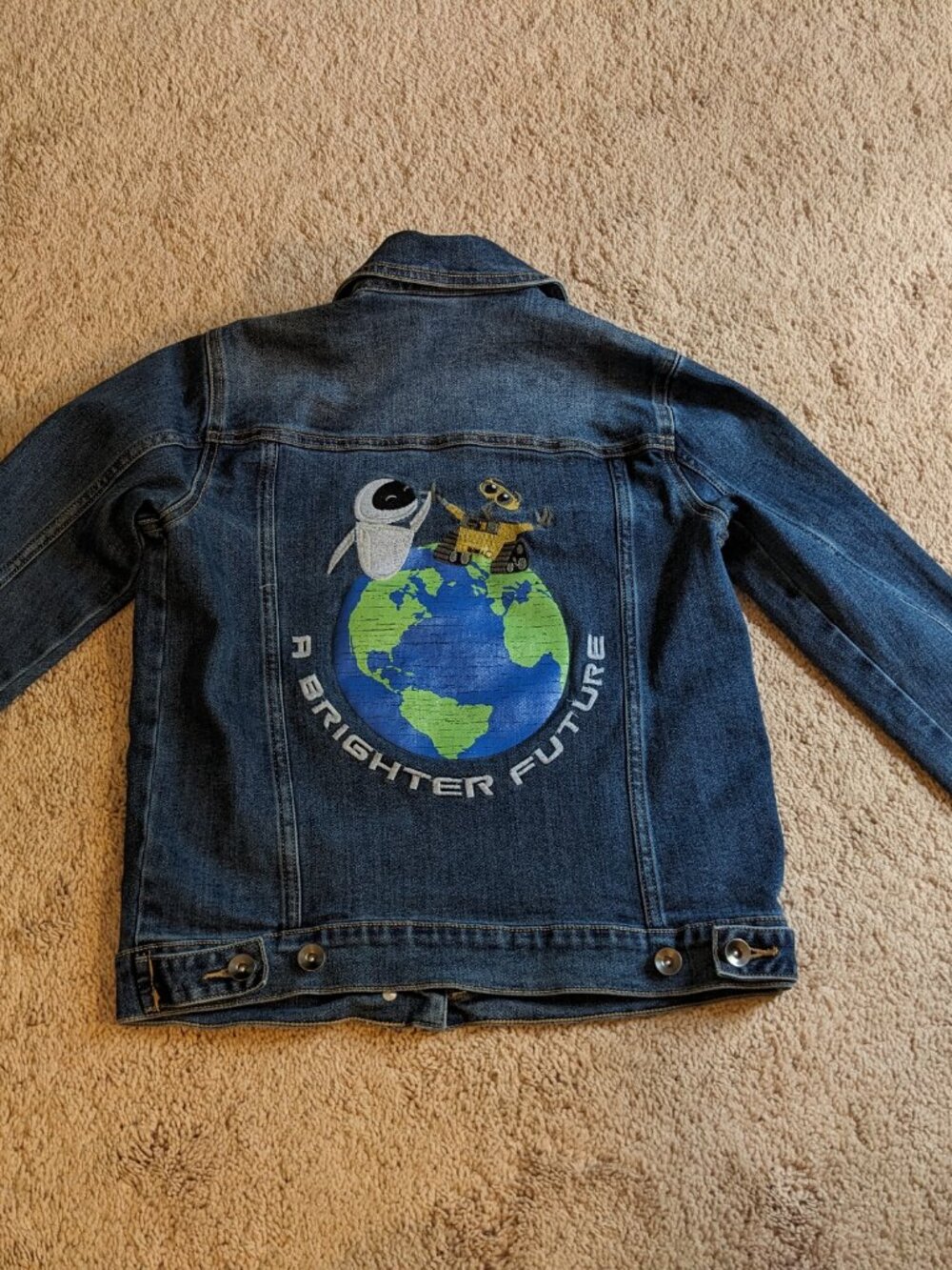Disney Pixar WALL·E & EVE Denim Jacket XS A Brighter Future Embroidered Stretch